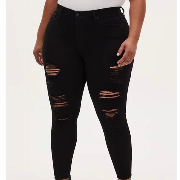 torrid Denim - Sky high skinny distressed black jeans